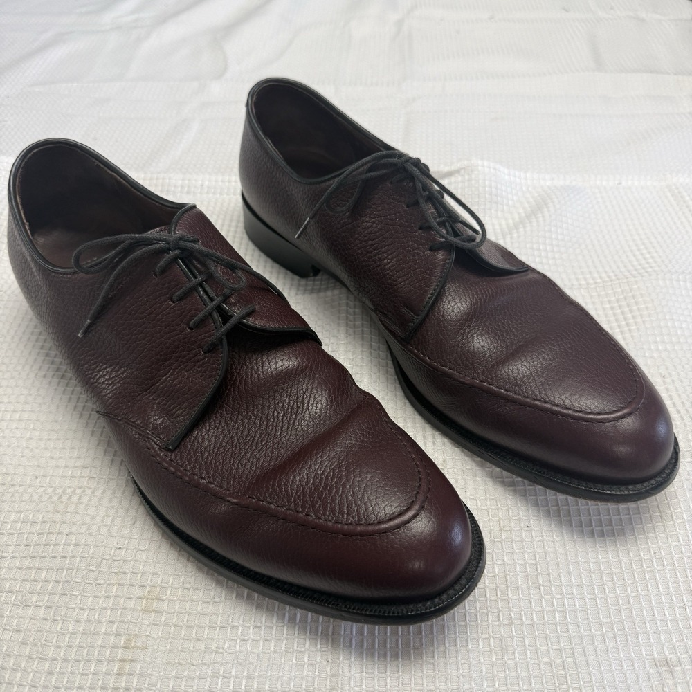 E.T. Wright Oxblood Pebble Grain Calfskin Apron Toe Derby Shoes Italy 13B